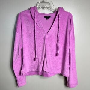 J.Crew Lilac Towel terry open V-neck hoodie size XS Purple Loungewear Cozy Top